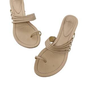 Alexandre Birman 37 Sand Cream Strappy Flat Toe Ring Sandals Leather Size 7 Nude